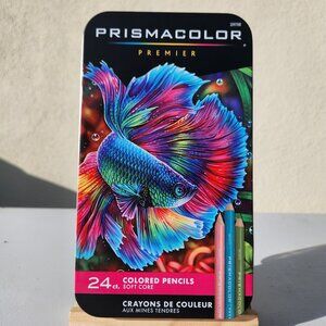 NEW Prismacolor Premier Colored Pencils Soft Core 24 Pack Art Supplies in a Tin